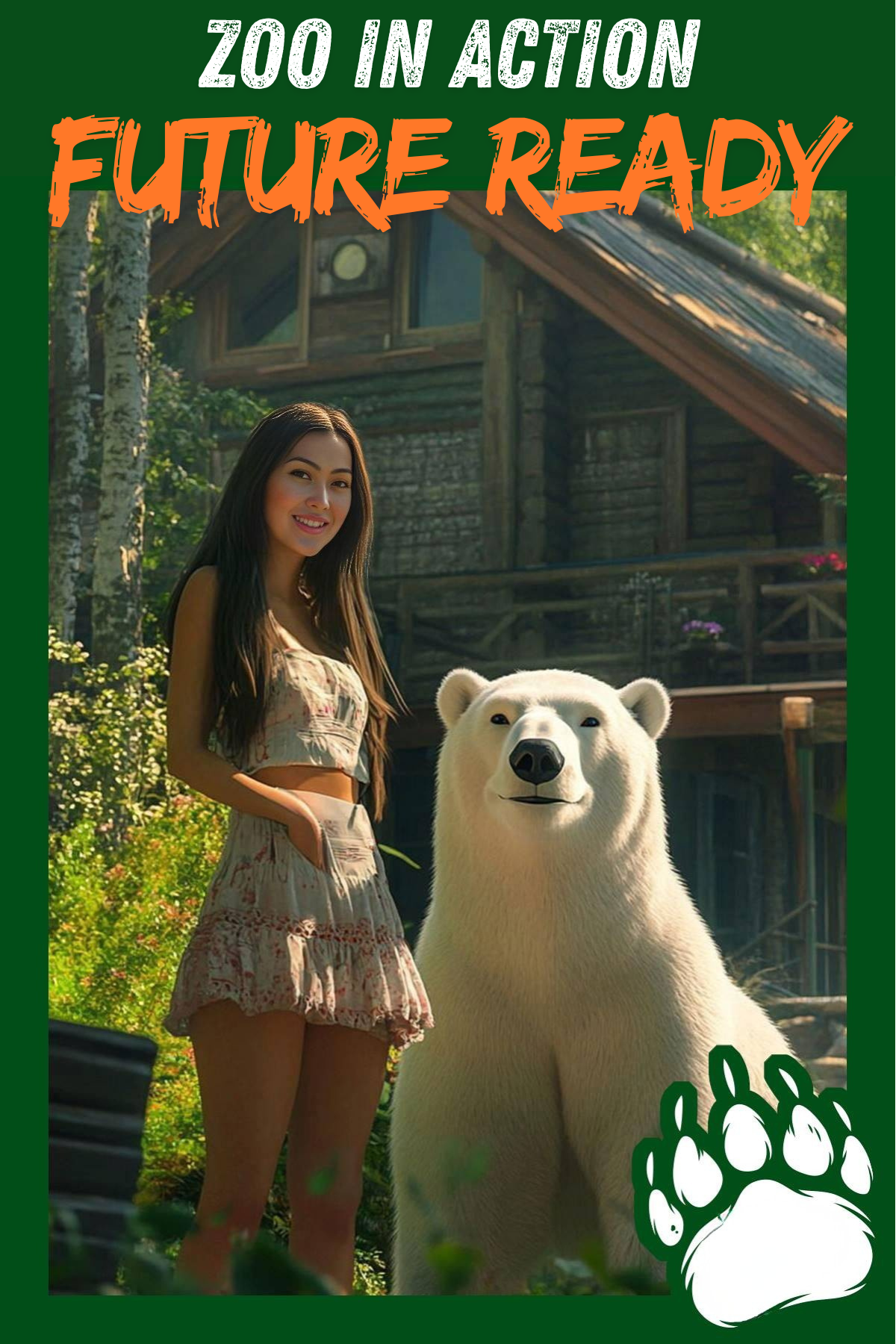 Frau steht neben einem Eisbären im Zoo, KI Fotobox Effekt aus Stuttgart